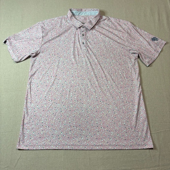 Swannies Co. Mens 2XL Polo Shirt White Dot AOP Performance Golf Stretch Preppy - Picture 1 of 5